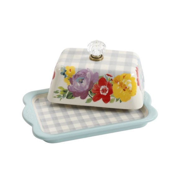 The PIONEER WOMAN Sweet Romance Ceramic Double Stick Blue Butter Dish - Picture 4 of 4